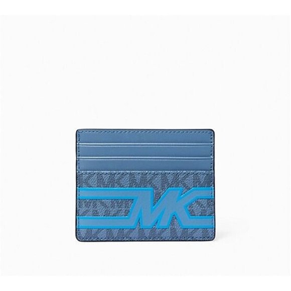 New Michael Kors Cooper Tall Сard Сase PVC with Leather Denim Multi - Picture 1 of 2